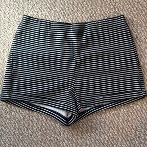 Hollister Black and White Striped High Waist Mini Shorts